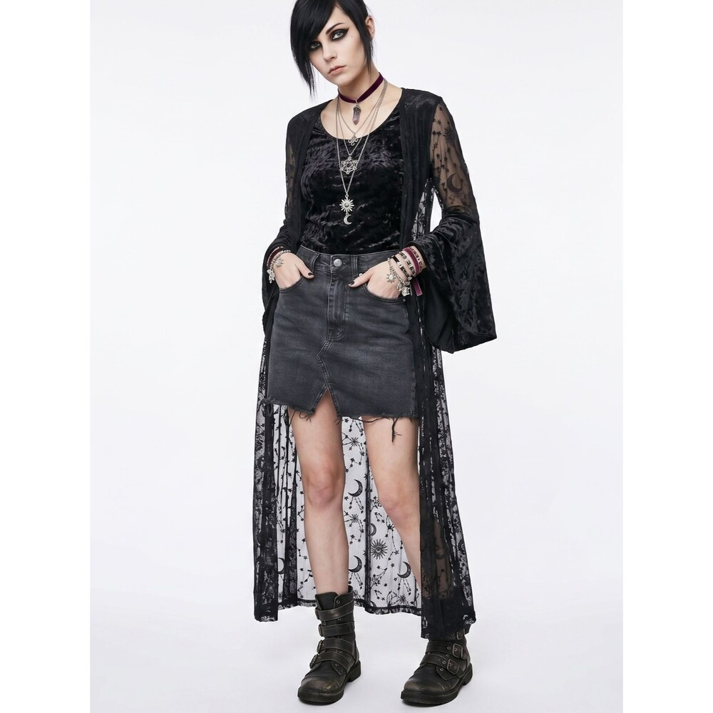 Madewell Women’s Black Denim A-Line Mini Skirt Distressed Raw Hem Emo Goth Sz 24